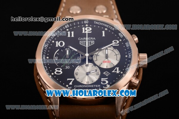 Tag Heuer Carrera Specail Edition Chrono Miyota Quartz Rose Gold Case with Black Dial Brown Leather Strap and Arabic Numeral Markers - Click Image to Close